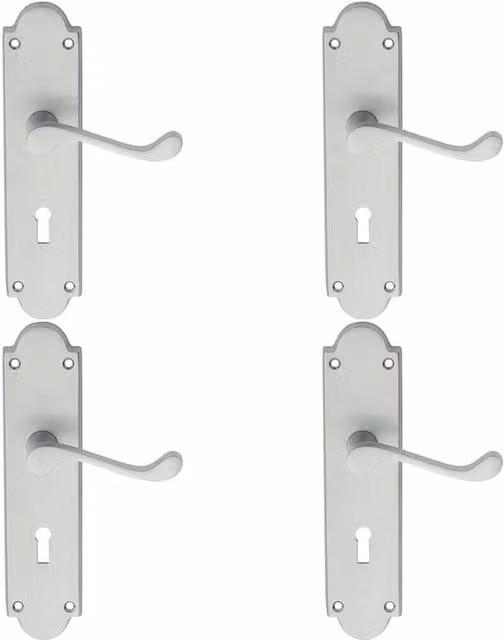 Loops 4 Pairs of Victorian Scroll Handles with Lock Backplate in Satin Chrome, W: 20.5 cm, H: 4.9 cm