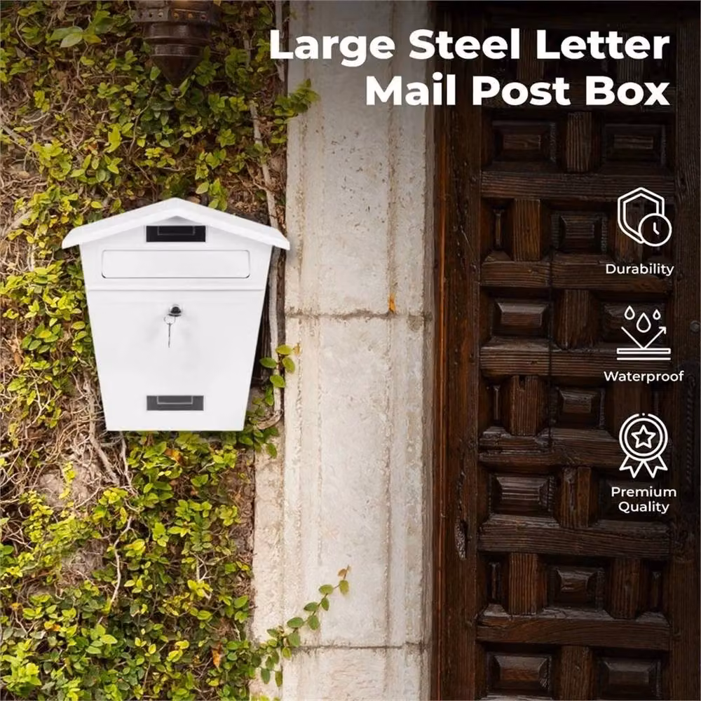 SPETLEK Large Steel Wall Mounted Post Box in White – 3