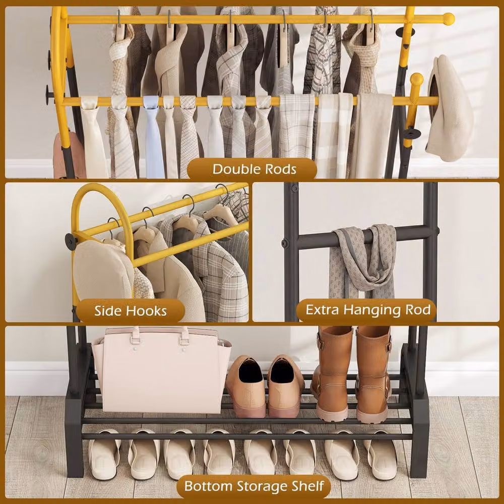 VOGREX Double Rod Metal Garment Rack in Matt Gold – 4
