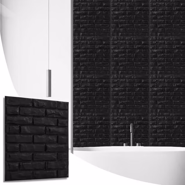 NOVECRAFTO Black 3D PVC Wall Panels with Classic Brick Design, W/D/H: 50 x 50 x 0.25 cm, Pack of 6