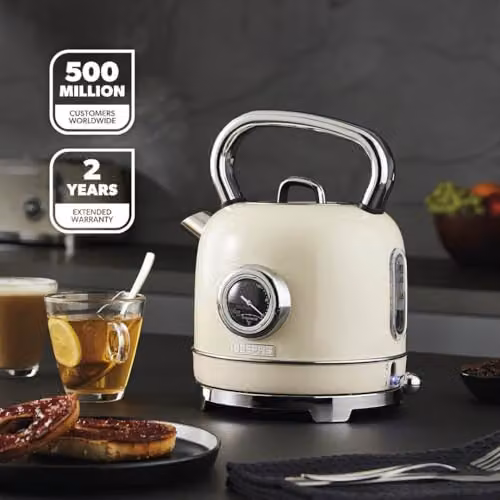 Geepas RetroVive 1.8L Electric Kettle in Beige with Stainless Steel and Auto Shut-Off – 2