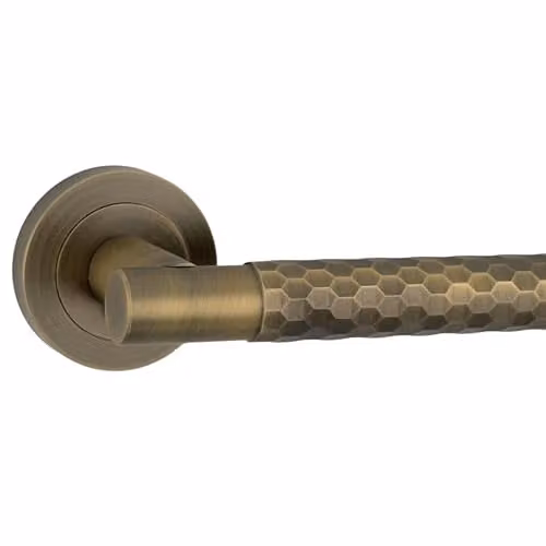 AXS Hardware Montana Internal Door Lever Handles on Rose in Antique Brass, Set of 2