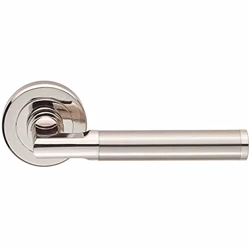 Loops Sectional Round Bar with Mitred Corner Door Handle Lever in Polished Satin Nickel Silver with Concealed Fixings