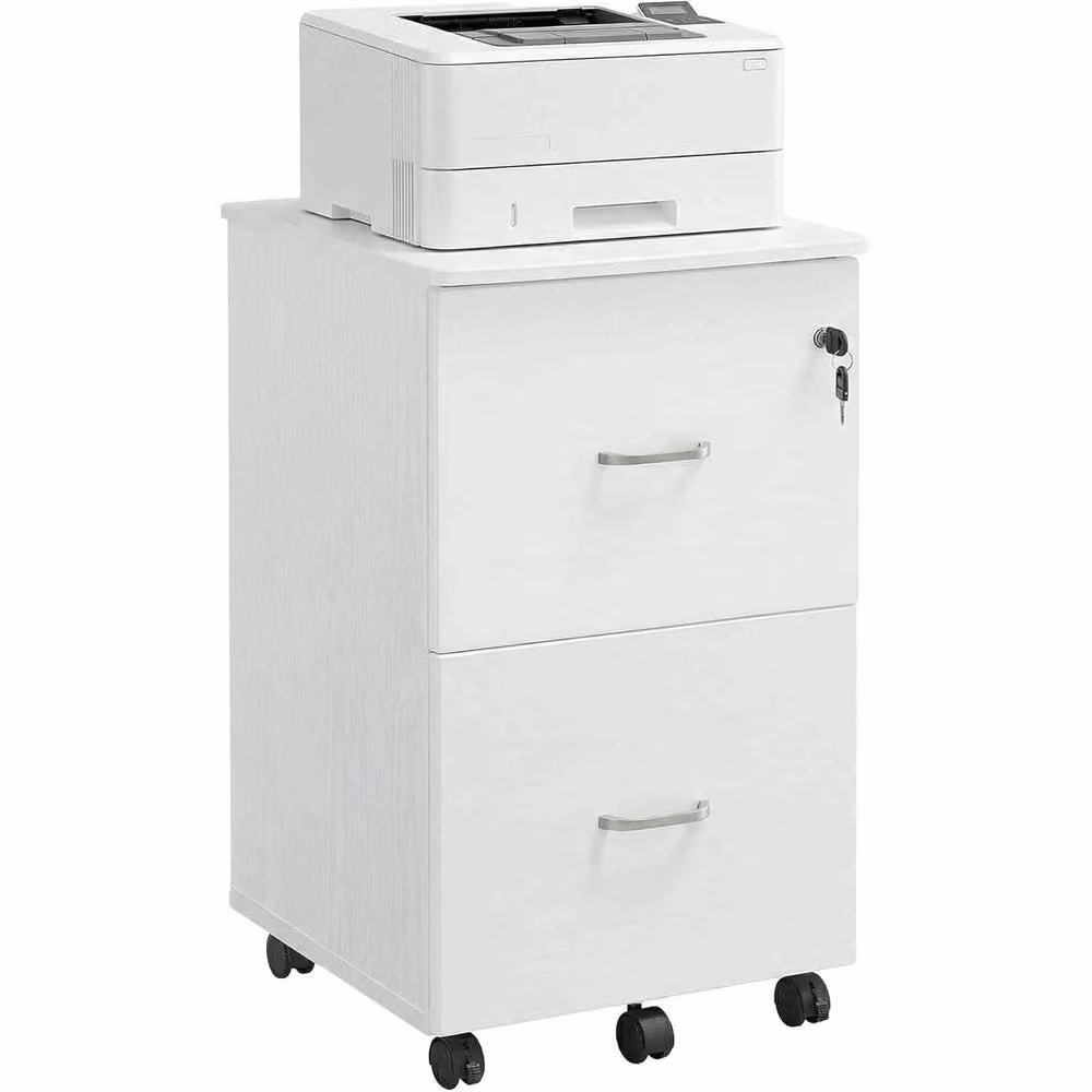 The Bazaarist Rolling File Cabinet with 2 Lockable Drawers in White – 2