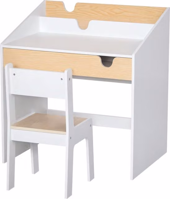 HOMCOM Kids Study Table and Chair Set in White for Ages 3-6 Years