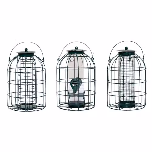 Samuel Alexander Pack of 3 Green Metal Wire Mesh Wild Bird Hanging Nut Seed and Fat Ball Feeders with Squirrel Guard – 2