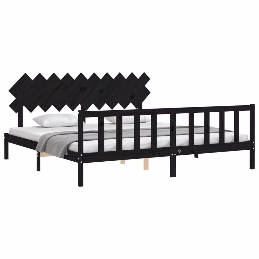 Berkfield Home Solid Wood Bed Frame with Headboard in Black, 200 x 200 cm – 3