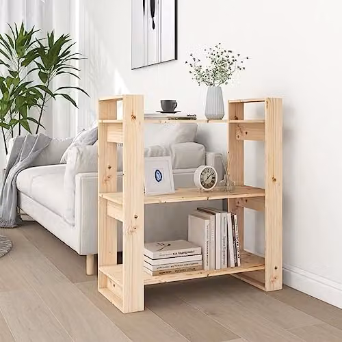 vidaXL Solid Wood Pine Book Cabinet and Room Divider in Natural Brown, W/D/H: 80 x 35 x 91 cm – 2