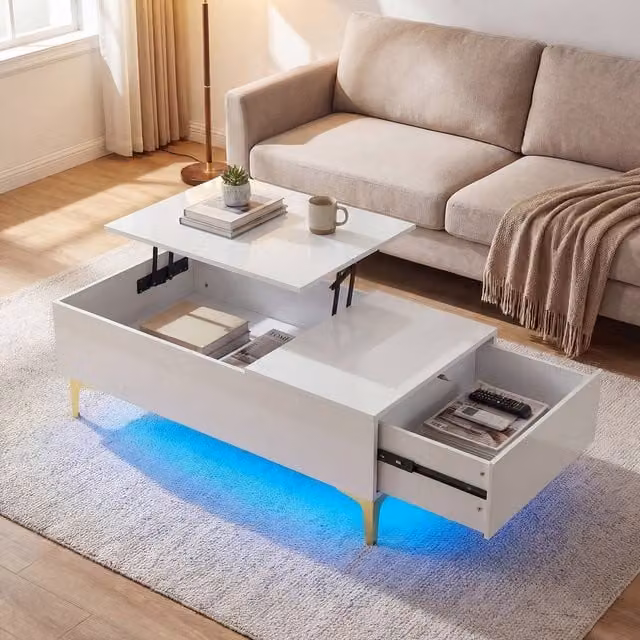 Costway Modern White High Gloss Lift Top Coffee Table with Metal Legs – 1