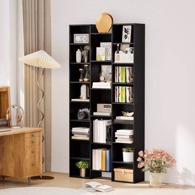 HOMCOM Modern Black Tall Freestanding Bookshelf with 10 Adjustable Shelves – 1