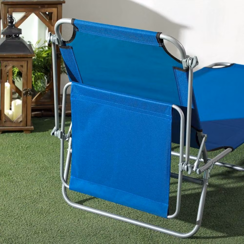 NESTLUNE Set of 2 Blue Folding Sun Loungers with Sun Canopy and Textilene Fabric – 4