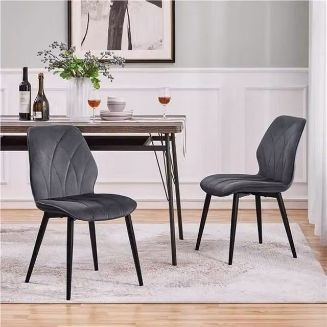 KORVIXA Set of 2 Modern Grey Velvet Dining Chairs – 1