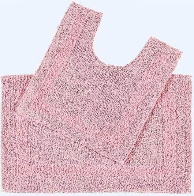 Homescapes Luxury 2-Piece Cotton Bath Mat and Pedestal Mat Set, Pink, 1600GSM, Reversible and Non-Slip