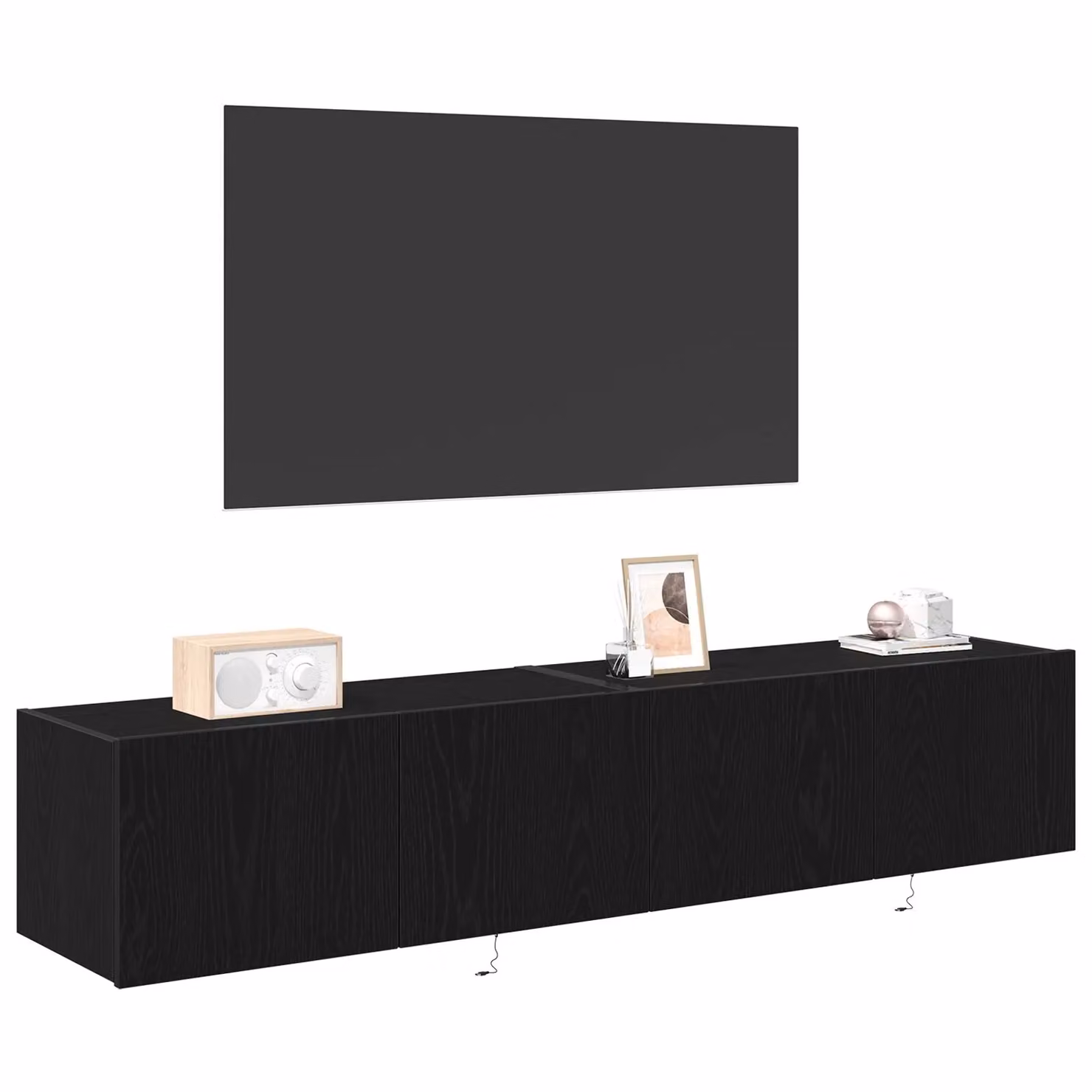 Berkfield Home Set of 2 Modern TV Wall Cabinets with LED Lights in Black Oak, W/D/H: 80 x 35 x 31 cm – 3