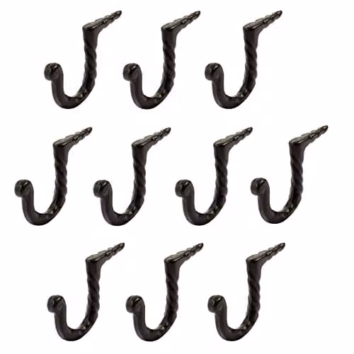 Hammer and Tongs Matt Black Powder-Coated Iron Twisted Nail Hook, Pack of 10, W: 0.5 cm, H: 4 cm – 2