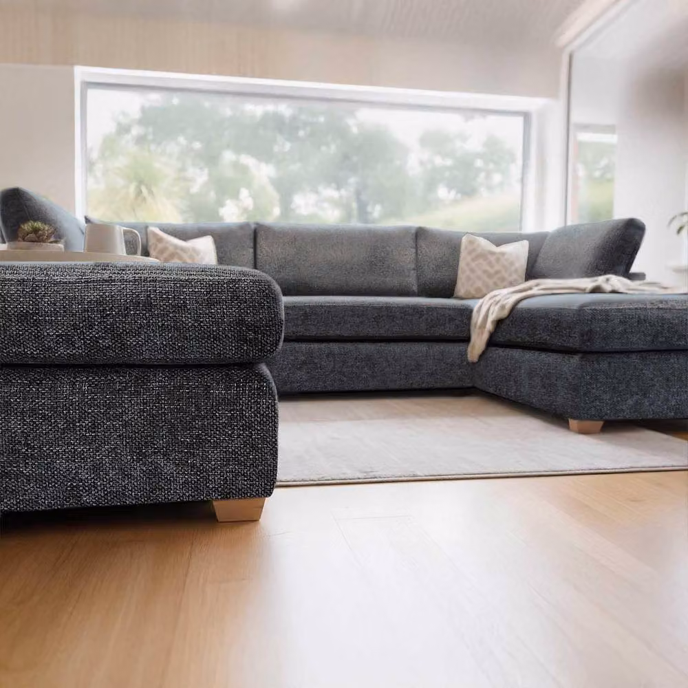 Furnishings For Less UK Kenzo U-Shaped 4-5 Seater Chenille Fabric Sofa in Navy Blue – 3