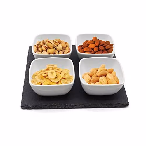 J P Household Square Ceramic Dip Bowls in White and Grey with Non-Slip Slate Base – 1