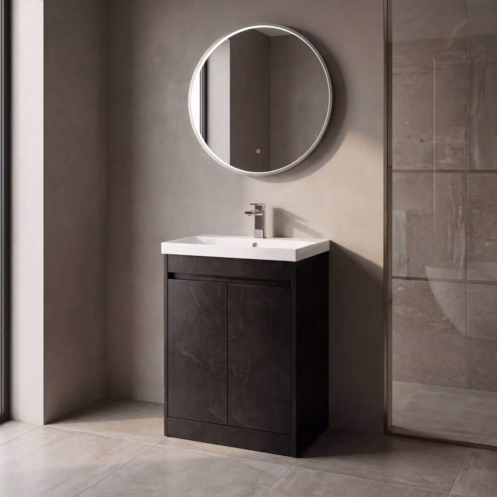 Balterley Chartley 2 Door Floor Standing Bathroom Vanity Unit with Thin Edge Basin, Metallic Slate Grey, W/D/H: 62 x 39.5 x 83.5 cm – 2
