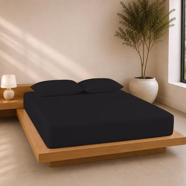 Lazzaro Home Feel the Difference Exclusive Microfibre Fitted Sheets, Black, Double, W/D/H: 140 x 200 x 40 cm