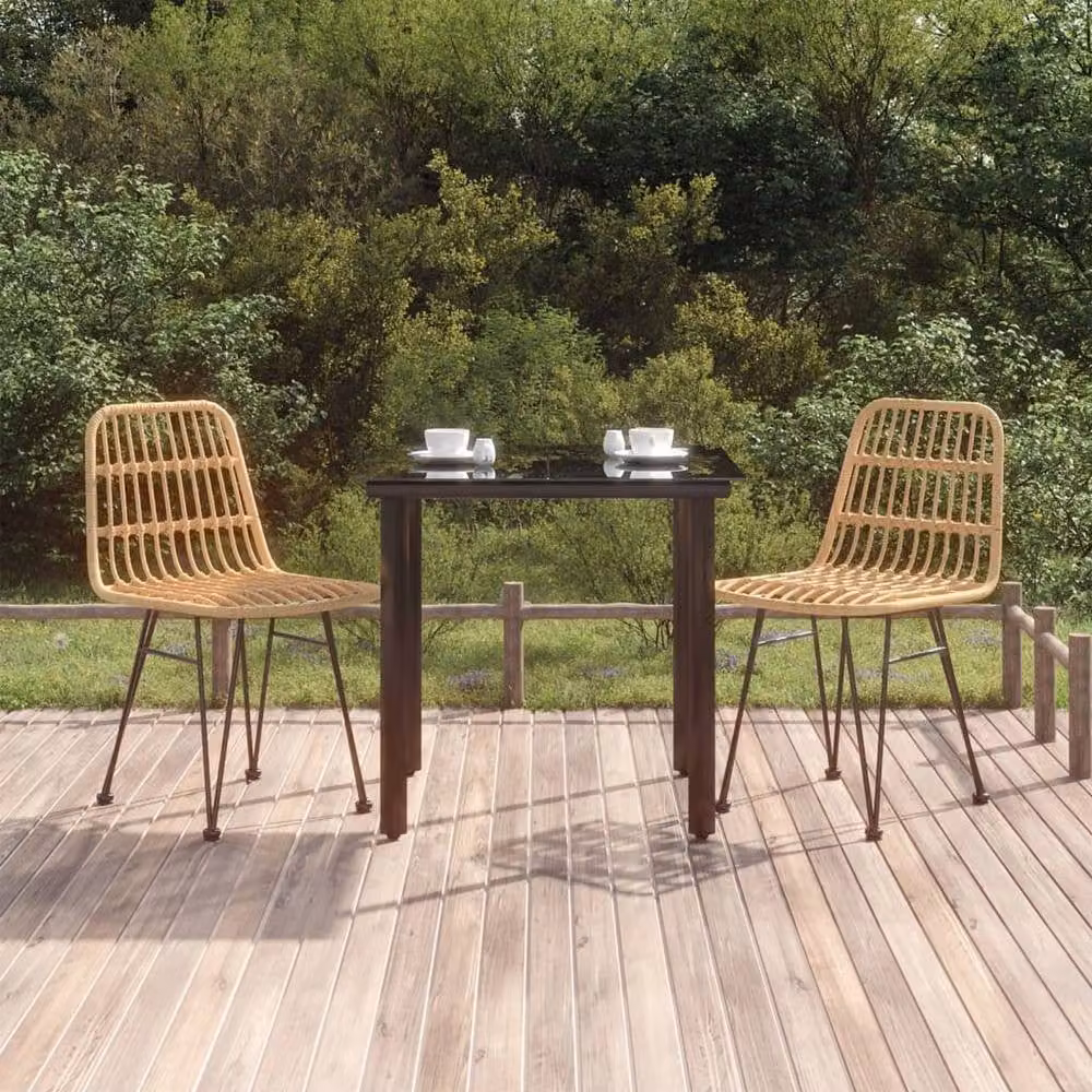 Berkfield Home 3 Piece Poly Rattan Garden Dining Set in Natural Sand and Beige – 2