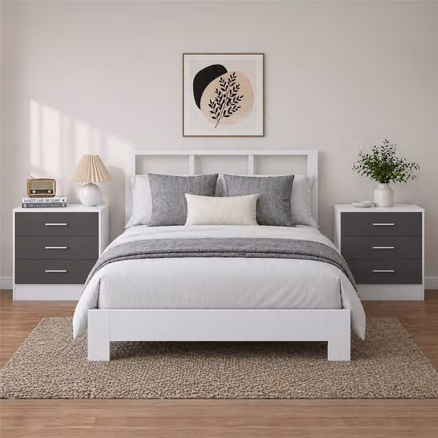 REFLECT 3 Drawer Bedside Tables (Set of 2) in Grey High Gloss and Matt White