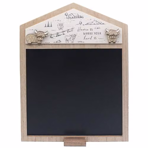 Lesser & Pavey Highland Cow Brown Wooden Tabletop Blackboard