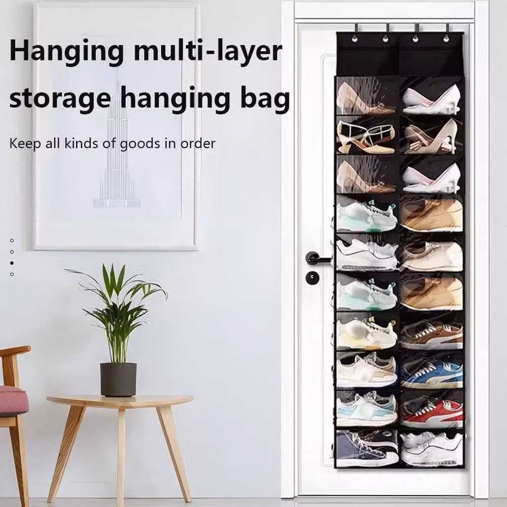 KORVIXA Over-the-Door 10-Tier 20-Pocket Hanging Shoe Organiser with Hooks, Black, W/H: 100 x 100 cm – 3