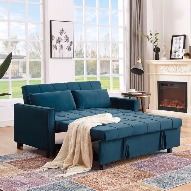 FURNITURE ONE Double Convertible 3 in 1 Pull Out Sofa Bed in Dark Green, W/D/H: 140 x 200 cm