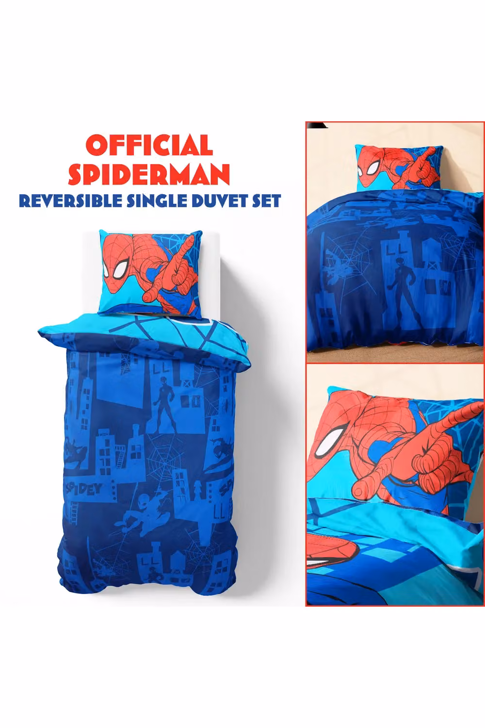 Marvel Spiderman Duvet Cover and Pillowcase Set, Blue and Multicolour, W/D/H: 135 x 200 cm – 5