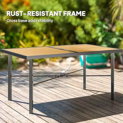 Outsunny Rustic Brown Metal Garden Table for 6, W/D/H: 150 x 90 x 72 cm – 7