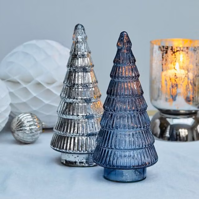 Ivyline Juniper Silver Glass Tabletop Star Tree, H41 x W18 cm