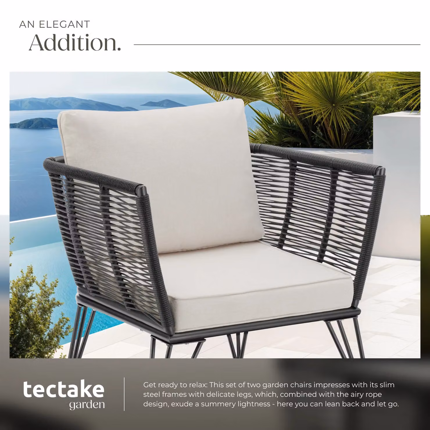 tectake Sundo 2 Seater Garden Chair with Armrests and Removable Weather-Resistant Cushions in Dark Grey – 4