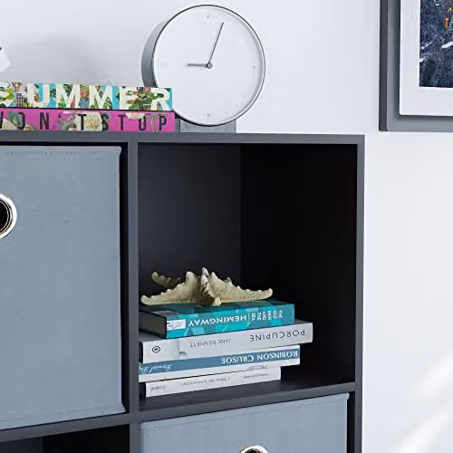 Vida Designs Durham 6 Cube Storage Organiser with 3 Grey Baskets, Black, W/D/H: 96.5 x 64.5 x 29.0 cm – 4