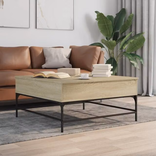 Berkfield Home Sonoma Oak Square Coffee Table in Brown with Lift Mechanism, W/D/H: 95 x 95 x 45 cm – 1