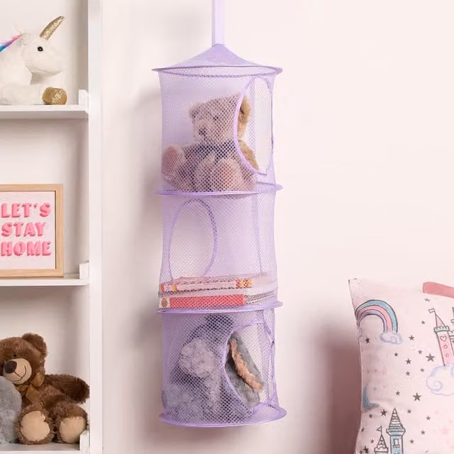 OHS 3 Tier Hanging Mesh Toy Storage Organiser Basket in Purple