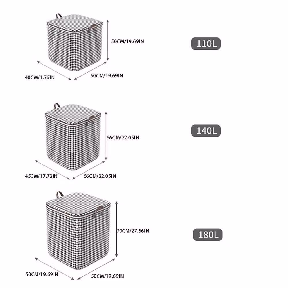 FLAVORA 3-Piece Large Clothes and Quilt Storage Box Set in Grey, 110L, 140L and 180L, W/D/H: 50 x 50 x 50 cm – 4