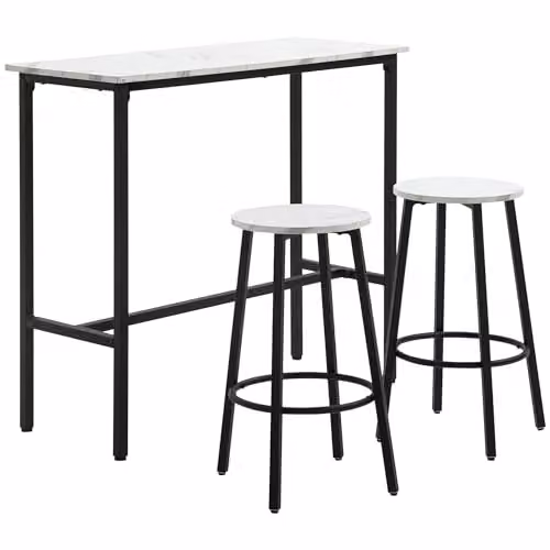 HOMCOM 3 Piece Modern Dining Table Set with 2 Stools, White
