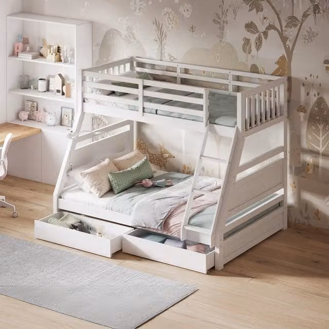 Flair Ollie Single Wooden Triple Bunk Bed with Drawers and Stairs in White