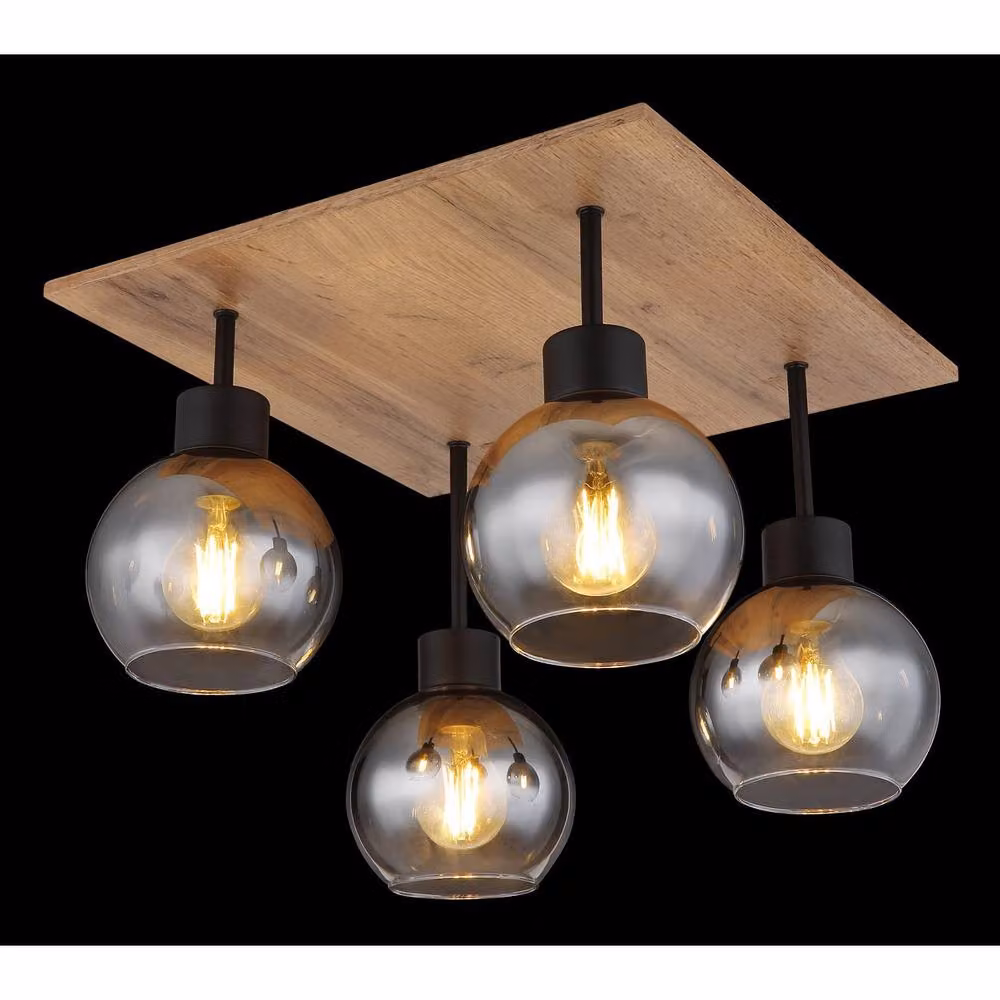 Globo Lighting Moitas 15656-4D Rural Square Ceiling Light with 4 Smoke Glass Shades in Black and Grey – 3