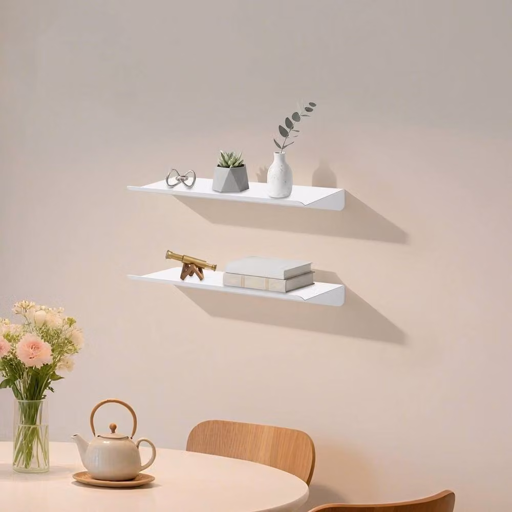 Ventryn Set of 2 White Lacquered Metal Floating Wall Shelves – 2
