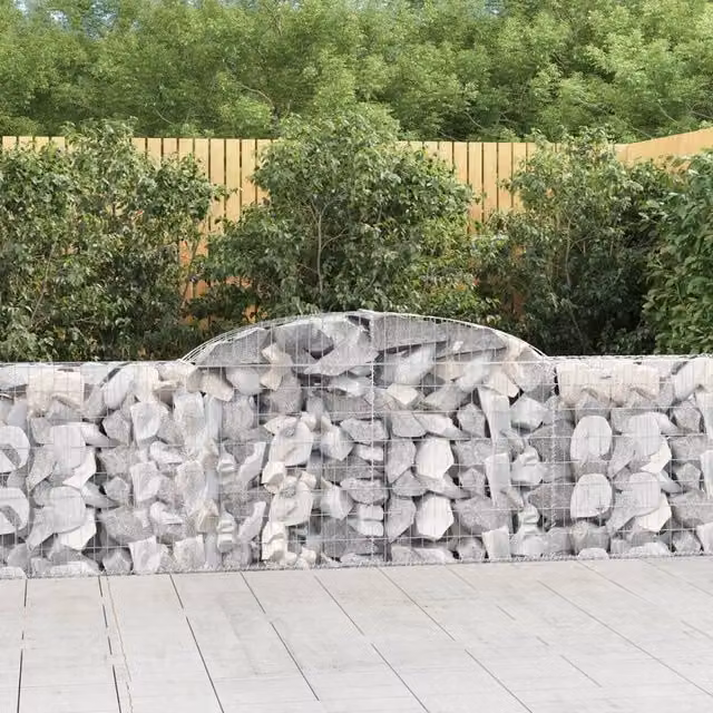 Berkfield Home Arched Gabion Baskets, 10 Piece Set, Silver Galvanised Steel, W: 300 cm, D: 30 cm, H: 80-100 cm – 1