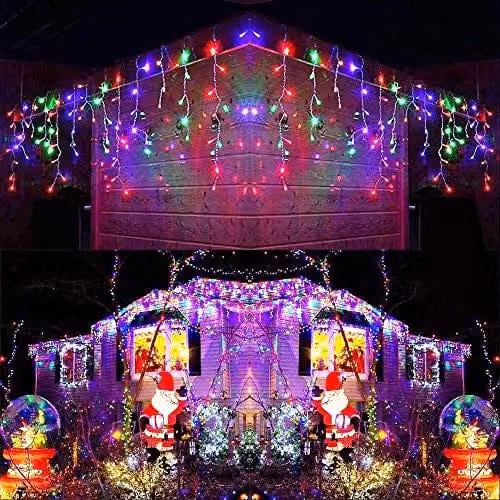 Shatchi 240 LED Multicolour Icicle Christmas Lights with Timer and IP44 Waterproof Rating – 1