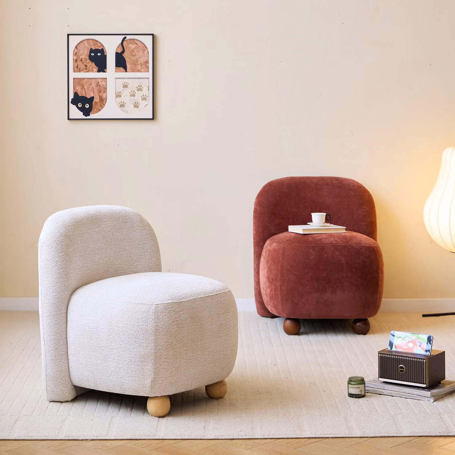 Nordlys Scandinavian Lounge Armchair with Red Fabric and Solid Wood Legs – 3