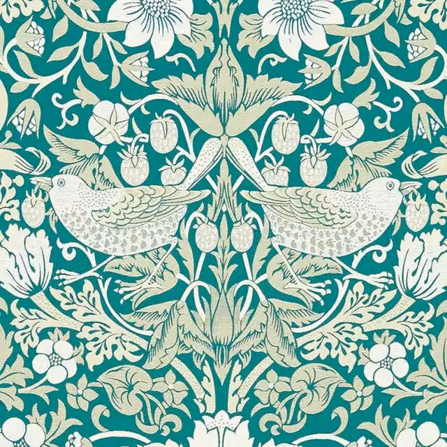 William Morris Strawberry Thief Jacquard Fabric in Petrol Teal