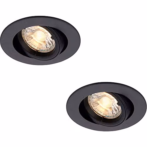 Loops 2 Pack Dimmable Directional Tilting Ceiling Downlight, Matt Black Aluminium, GU10 LED Accent Light – 1