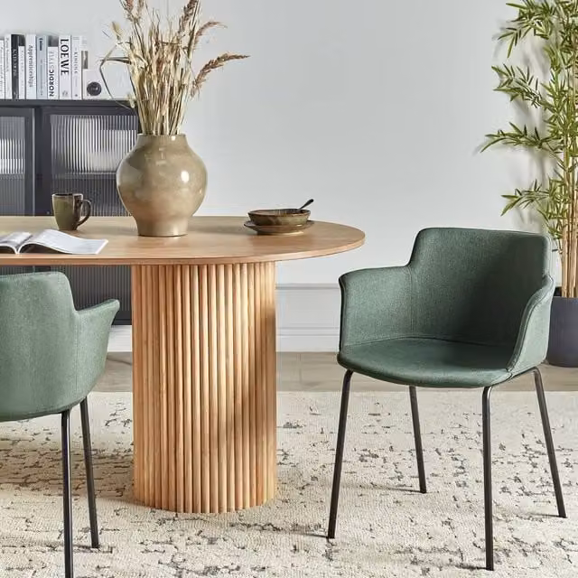 Wyld and Coco Set of 2 Green Polyester Dining Chairs with Black Metal Legs – 1