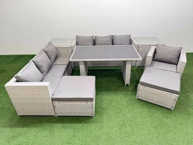 Fimous Patio Garden Furniture Set with 2 Side Tables and 2 Large Stools in Light Grey
