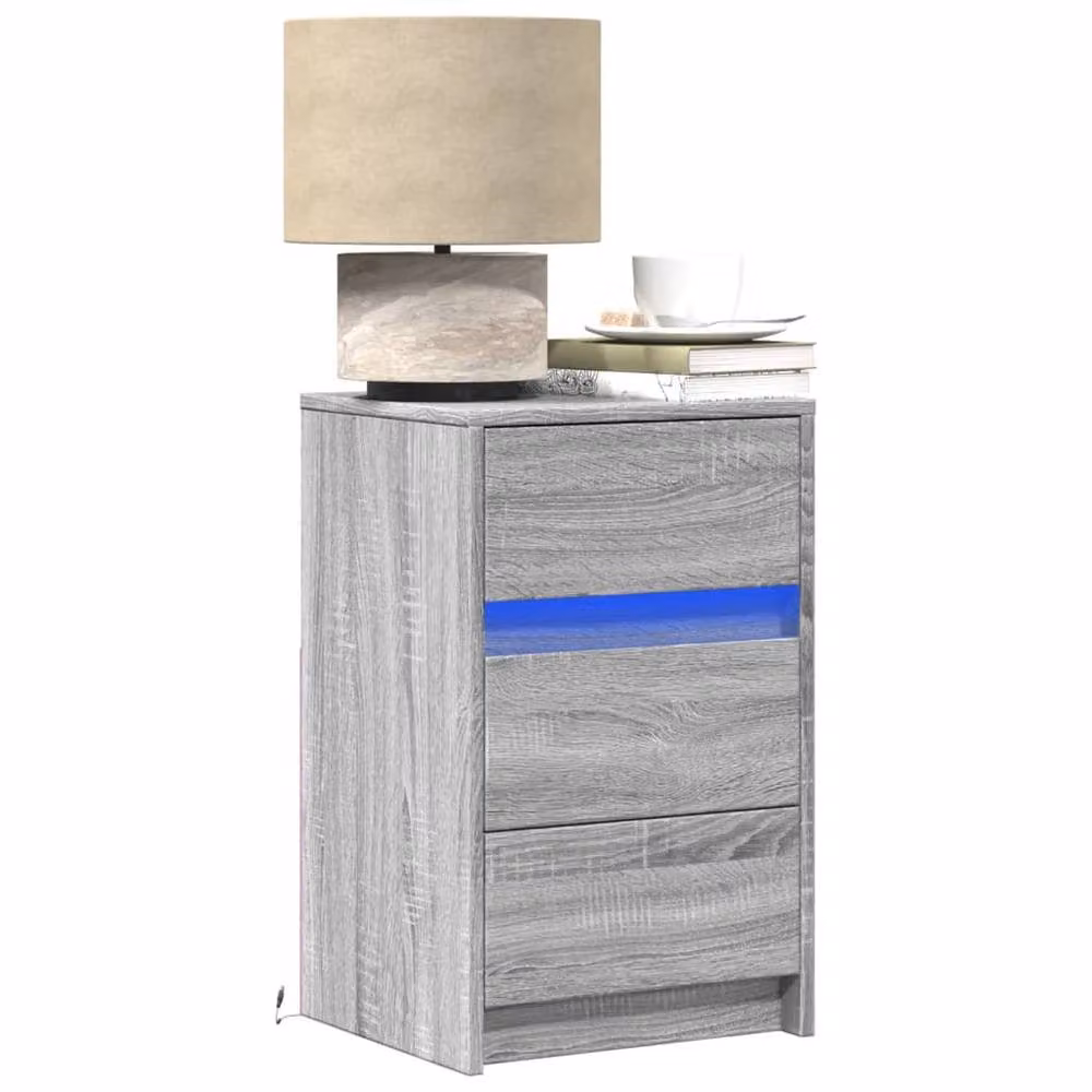 Berkfield Home Modern Grey Bedside Cabinet with Integrated LED Lights, W/D/H: 38 x 34 x 61 cm – 2