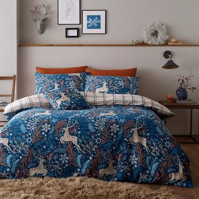 Portfolio Home Winter Stags Duvet Cover Set, Blue, 200 x 200 cm