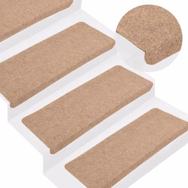 Berkfield Home Self-adhesive Non-slip Stair Mats, 15 Pieces, Beige, W: 65 cm, D: 24.5 cm, H: 3.5 cm